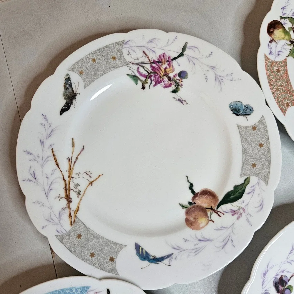 Antique Haviland & Co Limoges Meadow Visitors Luncheon Plates 5 pc Factory Decor